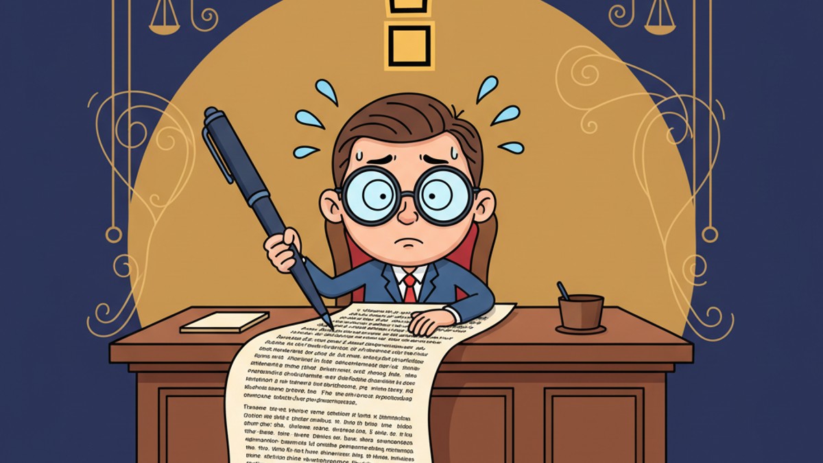 Karikatura mlade osobe s ogromnom glavom koja potpisuje ugovor o radu - vodič za prvi posao
